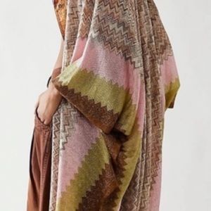 Free People Cairo Shimmer Chevron O/S Pink Green Open Kimono Cardigan Wrap New